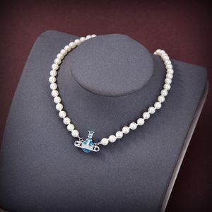 Saturn Designer Women Pearl Naszyjnik Viviane Choker Łańcuch wisiorek Crystal 18K Gold Splated Mosiężna Miecznica Naszyjka Westwood Akcesoria 211231