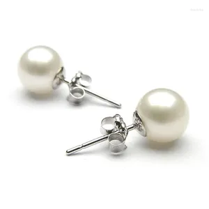 Stud Earrings 7-8mm High Luster Round Natural White Freshwater Pearl With 925 Sterling Silver Post