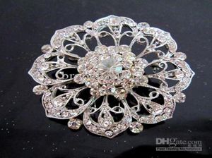 Broche de flor grande de cristal de strass transparente banhado a prata vintageródio para casamento9670238