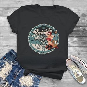 Kadın Tişörtleri 50s Patch Pin Up Kız Tatlı Kızlar Kadın Tshirt Rockabilly Harajuku Kısa Kollu Kısa Kollu Üstler Klasik Grafik Baskı