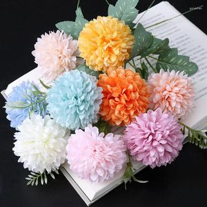 Flores decorativas flor artificial bola de seda ramo longo crisântemo falso para casa decorações de casamento arranjo de mesa decoração