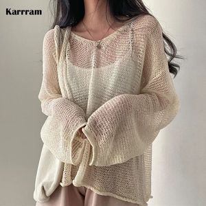 Karrram Lazy Style Джемперы с длинными рукавами Топы с вырезами Сексуальная женская мода Повседневная уличная одежда Chic Femme Свитера Пуловеры 240112