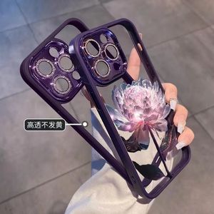 Luxury Purple Pink Rose Transparent Phone Case For Iphone 14 11 12 13 15 Pro MAX Plus Glitter Camera Lens Protect Acrylic Cover Blue Cases 200pcs