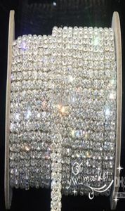 مجوهرات الزفاف 2ROW SS16 CLEAR CRYSTAL RHINESTONE TRIMS إغلاق سلسلة الفضة 10 ياردة 1719806