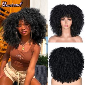 Kort afro kinky lockig peruk med lugg för svarta kvinnor syntetiska naturliga blondin cosplay peruker glueless hög temperatur hår 240111