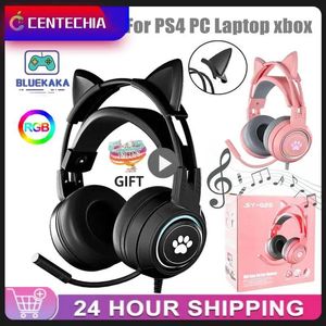 Hörlurar kattens öron headset rgb lätt leende ansikte tws headset gradient ny hörlurar rosa lilla flicka örongåva lämplig för alla telefoner