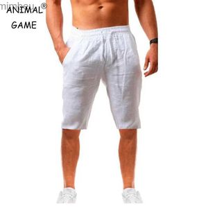 Shorts masculinos summe calças de algodão de linho masculino respirável calças de cor sólida fitness streetwear 3xll240111