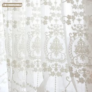 Telas de flores bordadas brancas de alta qualidade estilo europeu voile tule transparente para quarto sala de estar cortinas de janelas 240111