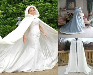 Varm brudkapslar Wraps Custom Made Winter Wedding Cloak Cape Huva med pälstrim Lång brudomslag Winter Jacket Pälsrock för Bride9763722