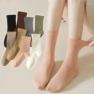 Women Socks Four Seasons Women's Mid Length With Loose Mouth Lying In Solid Color Cotton Comfortable Skincare Fashion 311