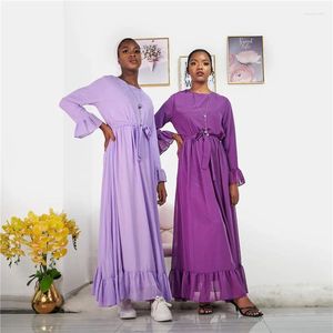 Ethnic Clothing Fairy Ruffle Swing Long Dress Fresh Elegant Chiffon Maxi Dresses Arab Muslim Solid Sleeve Abaya Autumn 2024