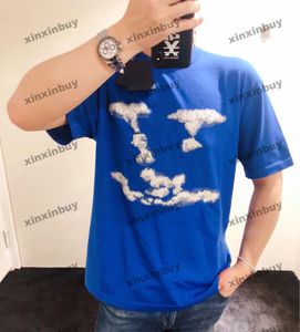 Xinxinbuy 2024 Men Designer Tee Tシャツ編み青い空の手紙Jacquard 1854女性黒い黄色の赤い赤いs-2xl