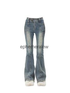 Женские джинсовые брюки, синие капри, женские расклешенные брюки Gyaru с высокой талией, винтажные джинсовые расклешенные брюки, женские уличные брюки в стиле Харадзюку, шикарные брюки Tide 2000-х годов Y2k
