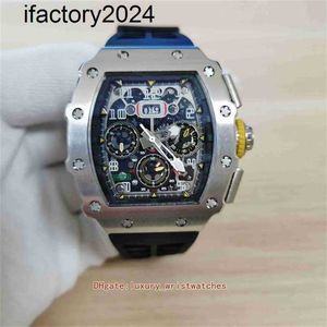 Jf RichdsMers Watch Factory Superclone Хорошо продаются мужские часы 44 мм 50 мм RM1103 RG003 Скелет из нержавеющей стали, черные резиновые ленты, прозрачные мужские наручные часы