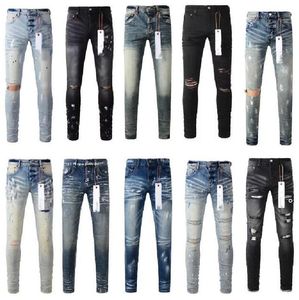 Designer-Jeans, lila Jeans für Herren, Skinny-Motorrad, trendiges, zerrissenes Patchwork-Loch, das ganze Jahr über, schmale Beine, Großhandel, lila Marke J Vdgg