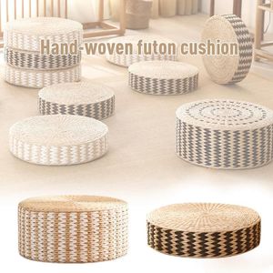 Mats 40/45cm Japanese Woven Straw Pouf Tatami Cushion Round Zafu Floor Cushion Meditation Yoga Seat Mat Pastoral Thick Ottoman Stool