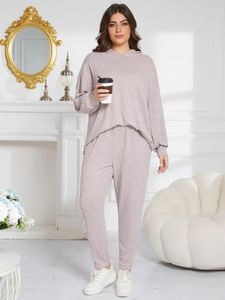 Plus Size Women 2 Pieces Outfit Solid Hooded Long Sleeves Top FullLength Pants Casual Fall Spring Female Matching Set tyg 240111