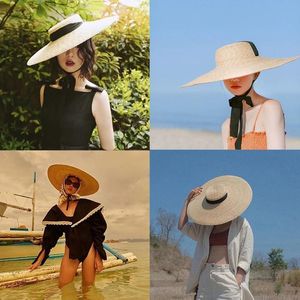 Beralar Yaz Rafya Kadınlar Uzun Şeridi Geniş Buzlu Plaj Şapk French Style Vintage Güneş Koruyucu Büyük Doğal Buğday Hasır Şapkalar Kız Bow Cap