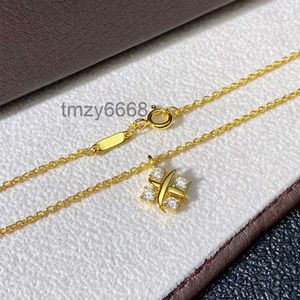 New High Family Quality Necklaces t Pendant Cross X-shaped Gold Diamond Necklace for Women's Light Edition Simple and Small Four Claw 63E0