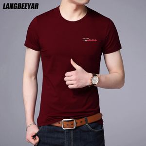 Letnia marka Tops Około szyi T -koszulka dla mężczyzn 95% bawełniana 5% spandex zwykłe krótkie rękaw Casual Fashion Ubrania męskie 240111