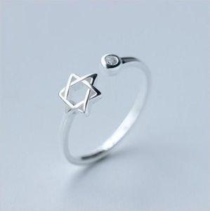 Enkel ihålig stjärna öppen ring real 925 sterling silver hexagram smycken mode tonåring flickor gåva punk finger ringar justerbar storlek m2107154