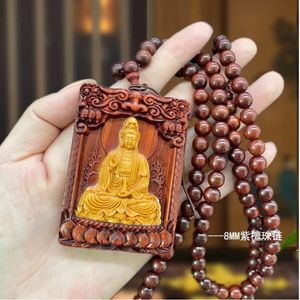 Incense Wood Inlaid Sandalwood Guanyin Necklace Solid Pendant Wooden Car Cell Phone Purse Wholesale Customized 240111