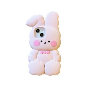 3D Soft Silikonowe Połączenia telefonów na iPhone 15 14 13 12 11 Pro Max 14pro 15 14promax Cartoon Cute Design Protector Pink Rabbit Fashion Cover 1PC