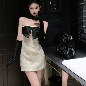 Casual Dresses Sexy Mini White Birthday Party Dress Cute Black Bow Off Shoulder Short Skirt Summer Fashion Girl Slim Dating