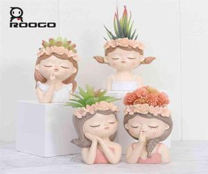Roogo Design Little Fairy Girl Flower Pots Suwolentne doniczki ogrodowe Dekorowanie domu 210922672838