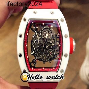 Jf RichdsMers Watch Factory Superclone 43mm RM055 Watches Skeleton Dial Miyota Mens White NanoCeramic Composites Case Red Inner Rubber Strap HWRM Hello9