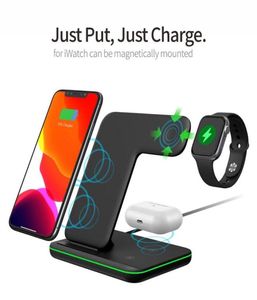 3 I 1 Fast Wireless Charger Dock Station för Samsung S20 S10 Galaxy Gear Buds Apple Watch AirPods Pro 15W Qi Chargers Fit iPhone 4813158