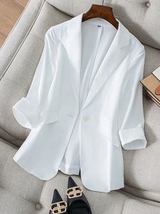 여자 정장 재킷 슈트 블레이저 가벼운 얇은 얇은 7 분 소매 여름 여성 의류 솔리드 오피스 레이디 240112