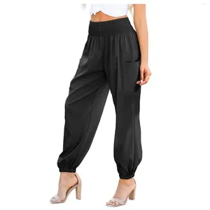 Calças femininas mulheres verão casual boho cintura alta calças compridas com bolsos loja oficial ropa de mujer pantalones