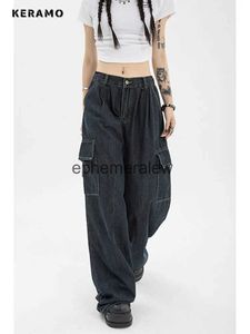 Damskie spodnie dżinsowe Capris jesienne kobiety harajuku ładunek luźny niebieski streetwear hip hop ponadwymiarowy na swobodne szerokie nogi vintage Demin y2k luźne spodnie