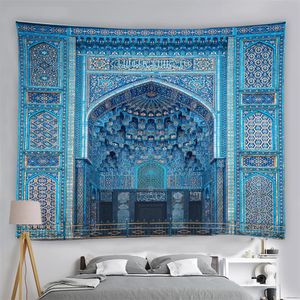 Tema islâmico tapeçaria arquitetura marroquina tapeçaria parede pendurado islâmico vintage luxo padrão geométrico decoração oriental 240111