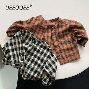Cotton Plaid Pocket Button Spring Autumn Children Shirts Casual Boy Long Sleeve Tops Toddler Wear Kids Clothes For 1-8Y 240111