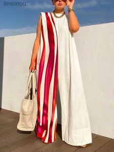Women's Jumpsuits Rompers Yeezzi 2023 New Fashion Striped Contrast Color Wide Leg Jumpsuits Summer Sleeveless Going Out One Piece Outfit For WomenL240111
