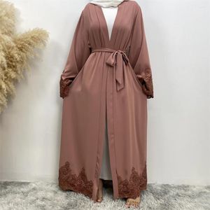 Ethnic Clothing Embroidery Lace Abaya Dubai Luxury Islamic Muslim Woman Dress Kimono With Free Belt Abayas For Women Clothes Cardigan