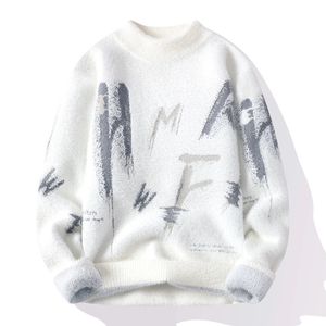 Koreański styl męski swetry z długim rękawem/mężczyzna Slim Fit Letter Printing Casual Pullover Man HARAJUU SWEAT 240111