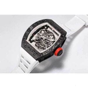 플라이휠 시계 디자이너 남자 고급 손목 시계 Richa Milles RM055 자동 기계식 운동 카본 섬유 고무 스트랩 손목 손목 손목 시계와 상자 T8WK