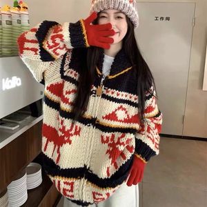 Ambience Noel Jakard Sweater Kadınlar Günlük Tasarım Sense Fermuper Uzun kollu Ceket Sonbahar ve Kış Örgü Trend HARDIGAN 240111