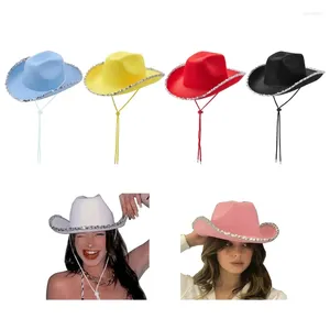 Boinas lantejoulas borda chapéu de cowboy para mulheres ampla cowgirl festa de casamento adereços despedida de solteira ocidental dropship