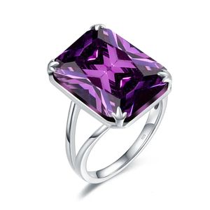 Real 925 Sterling Silve 1318mm Gemstone Amethyst Ring For Women Sparkling Rectangle Punk Female Wedding Fine Jewely Wholesale 240112