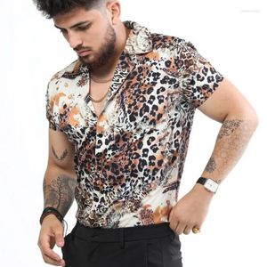 Camicie casual da uomo Slim Button risvolto manica corta da uomo Vintage Leopard Print Shirt 2024 Primavera Estate Moda uomo Top Abbigliamento