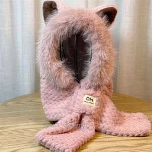 Fox Ear Hat Scarf One Piece Hat For Women in Winter Cute Plush and Fury Animal 11 122