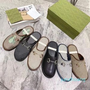 Chinelos Mules Masculinos Luxo Padrão Sandálias Couro Preto Marrom Chinelos Casuais Sapatos Preguiçosos