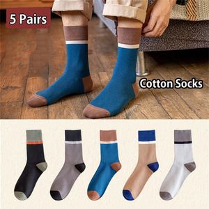 5 PairsSet Men Cotton Socks Autumn Winter Retro Color Mid Length Sports Cozy Deodorization Sweat Absorbing Casual 240112