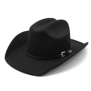 Mężczyźni kobiety Western Cowboy Hat with Belt Winter Autumn Church Jazz Elegancki cowgirl sombrero czapki 240111
