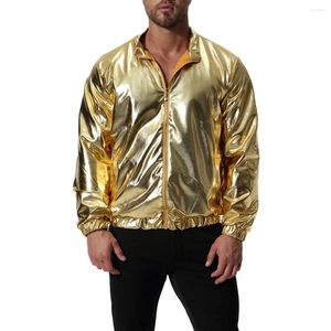 Giacche da uomo Abbigliamento autunnale Uomo Sottile brillante lucido oro Giacca riflettente Moda manica lunga Abbigliamento casual Cappotto maschile Taglie forti Streetwear