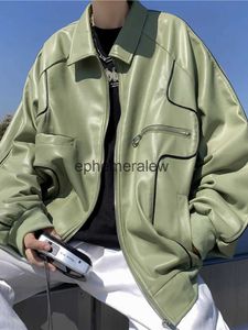 Мужские куртки 2023 Американская мотоциклетная кожаная куртка мужская пилотная модная уличная свободная повседневная куртка из искусственной кожи с лацканами зимняя куртка в стиле милитариsephemeralew